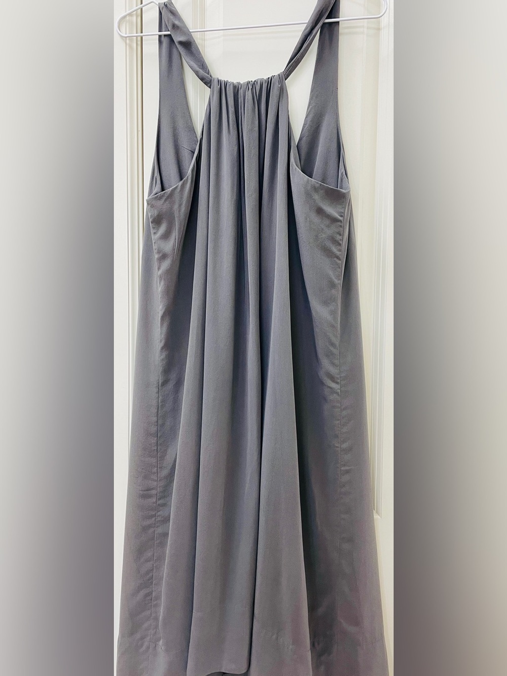 Eileen Fisher 100% Silk Charcoal Grey Draped Midi Dress M Bemberg Lined - Picture 3 of 6